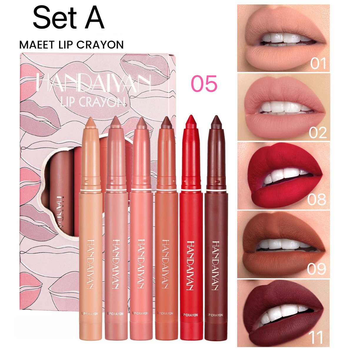 12 Color HANDAIYAN Rotating Sharpenable Matte Lipstick Pencils