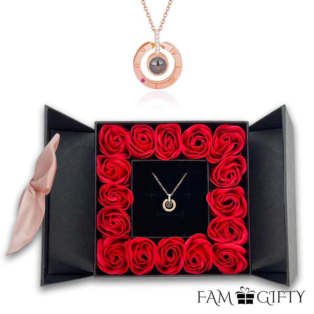 16 Mini Roses Jewelry Box with Love Necklace Set