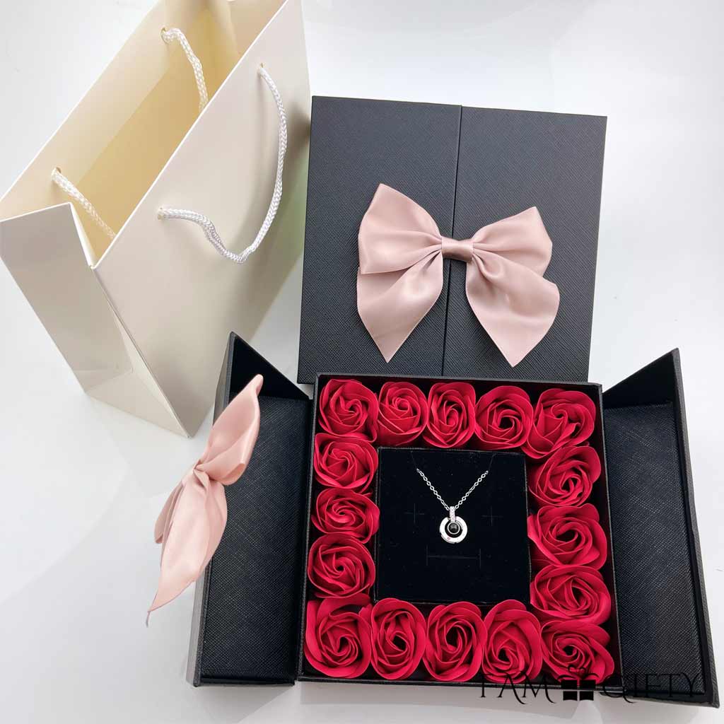 16 Mini Roses Jewelry Box with Love Necklace Set