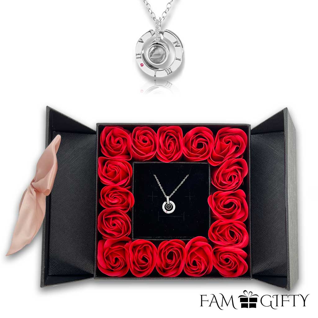 16 Mini Roses Jewelry Box with Love Necklace Set