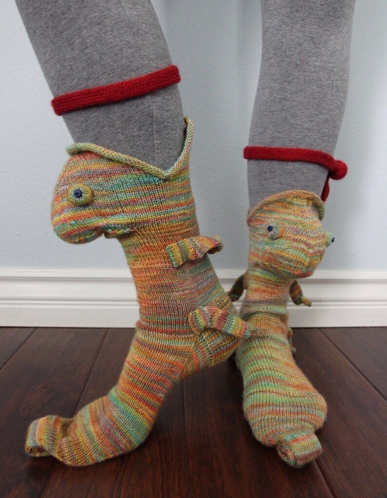 3D Knit Crocodile Socks