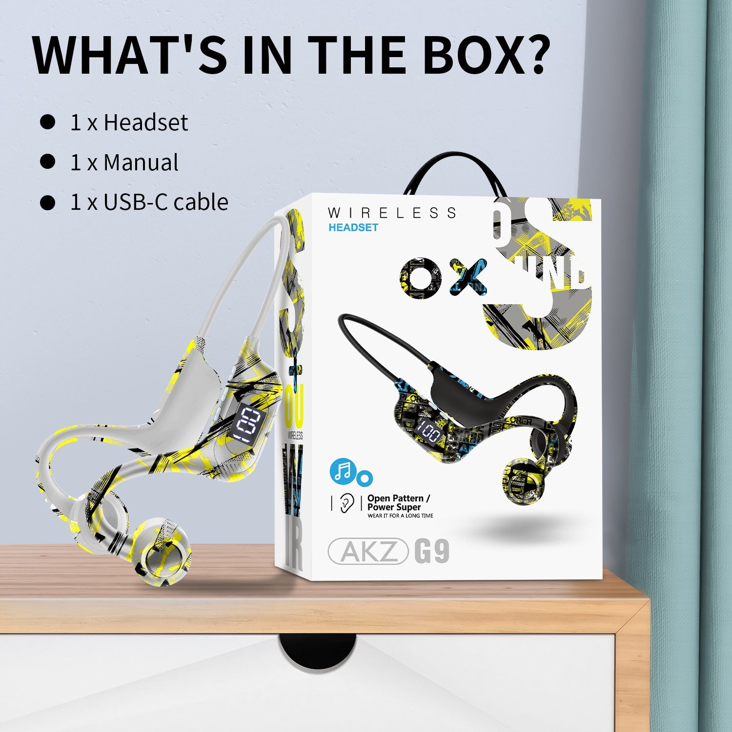 AKZ Bluetooth Bone Conduction Headset with TF card, LED Display,30H Battery Life