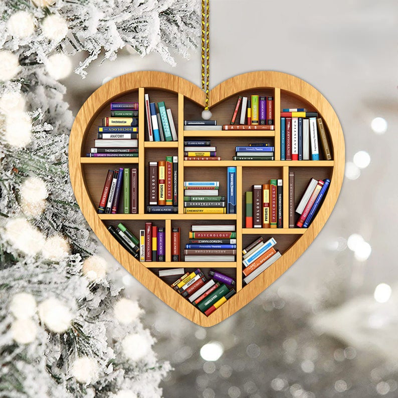 Angel-coming Book Lovers Heart Ornament