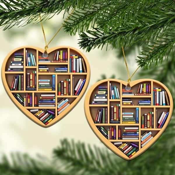 Angel-coming Book Lovers Heart Ornament