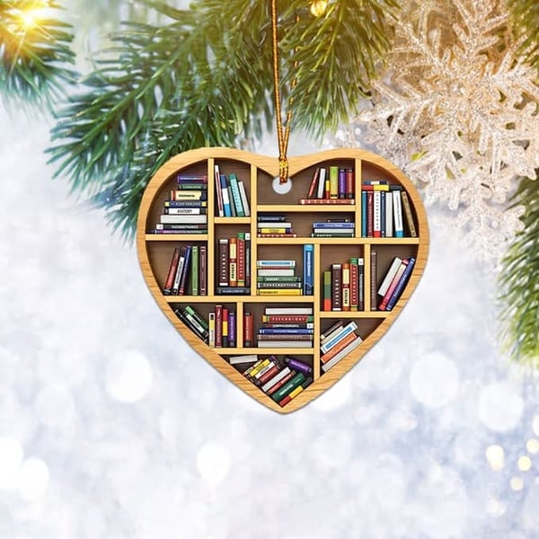 Angel-coming Book Lovers Heart Ornament