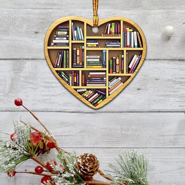 Angel-coming Book Lovers Heart Ornament