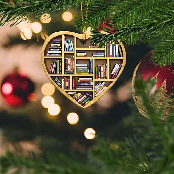 Angel-coming Book Lovers Heart Ornament