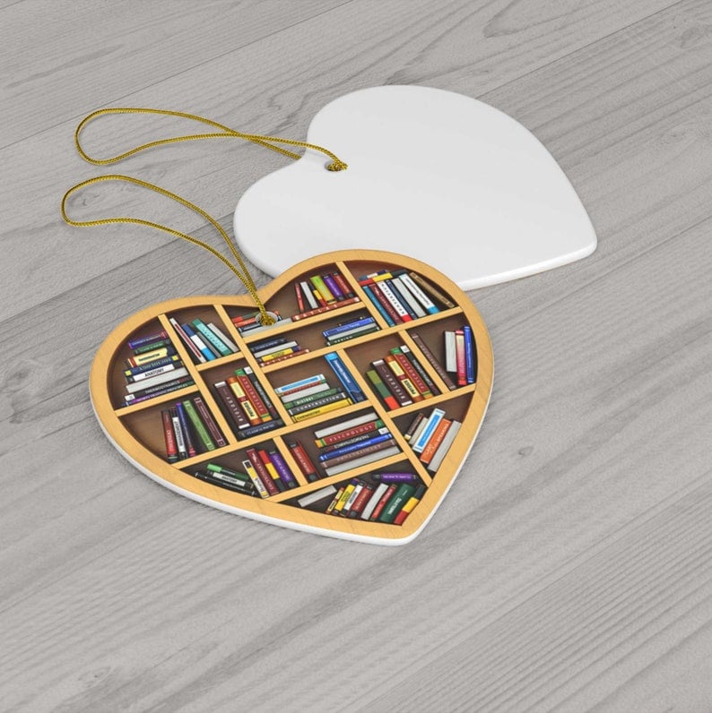 Angel-coming Book Lovers Heart Ornament