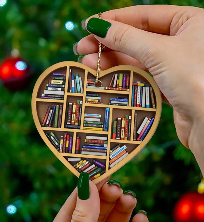 Angel-coming Book Lovers Heart Ornament