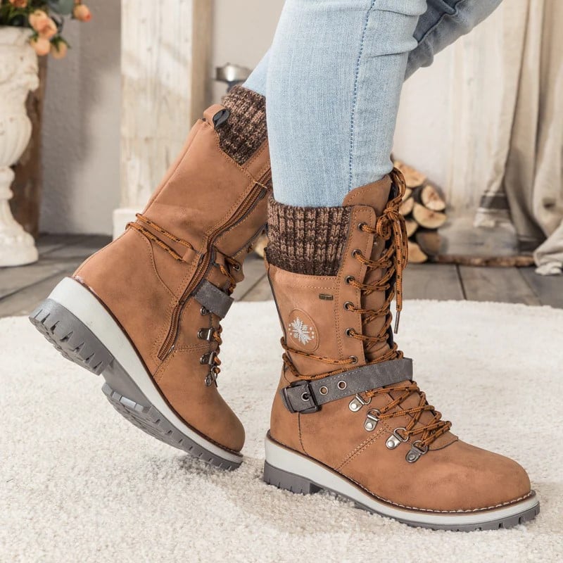 AVERY - WOMEN BUCKLE LACE KNITTED MID-CALF BOOTS