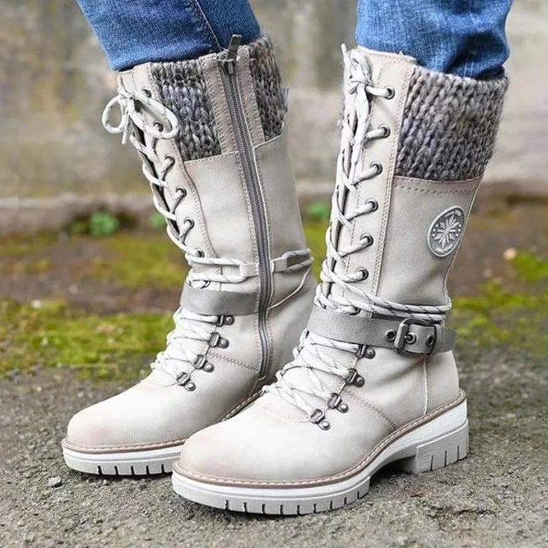 AVERY - WOMEN BUCKLE LACE KNITTED MID-CALF BOOTS