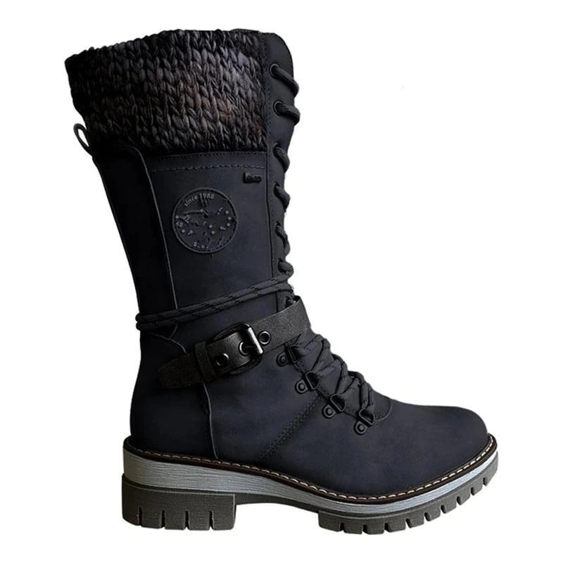 AVERY - WOMEN BUCKLE LACE KNITTED MID-CALF BOOTS