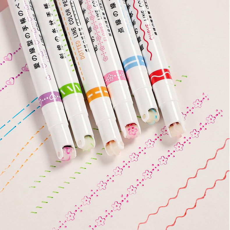 BEST GIFTS FOR KIDS - Dual Tip Pens with 6 Different Curve Shapes Fine Tips