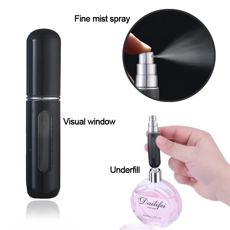 Black - 5ml Portable Mini Refillable Perfume Bottle - Travel Spray Atomizer Bottle