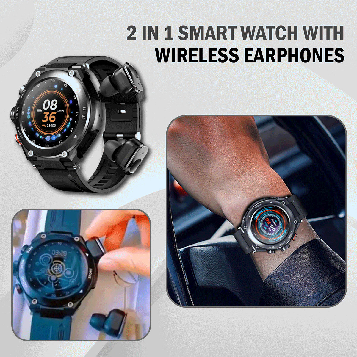 Black Friday - T92 2 in 1 Smart Watch with Wireless Earphones