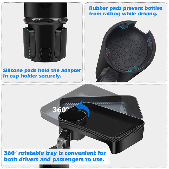 Car Cup Holder Expander Tray, 360° Rotation Detachable Table Car Cup Holder Adapter