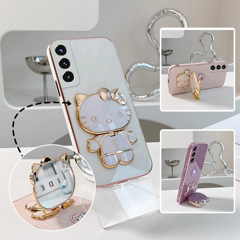 Cartoon Cat Bracket Mirror Case Cover For Samsung