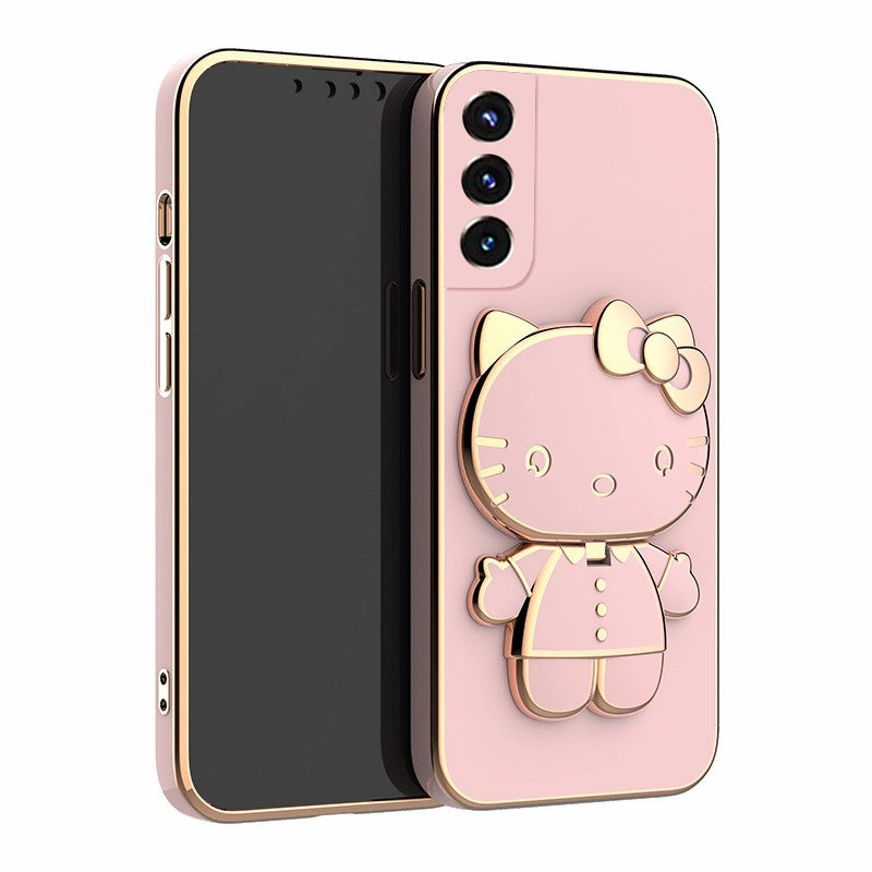 Cartoon Cat Bracket Mirror Case Cover For Samsung