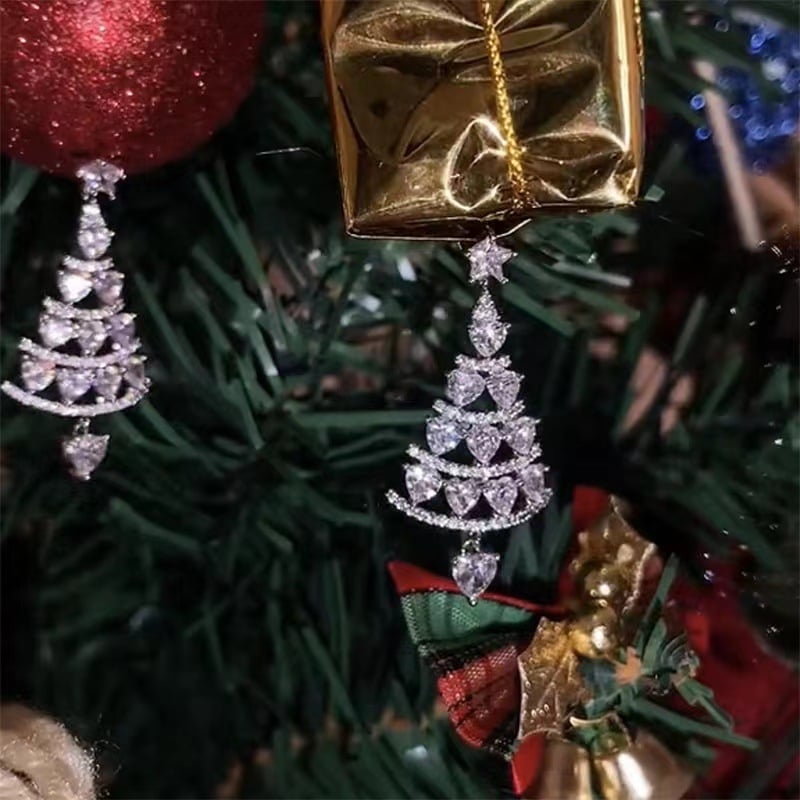 Christmas Gift For Her -Shiny Christmas Tree Earrings