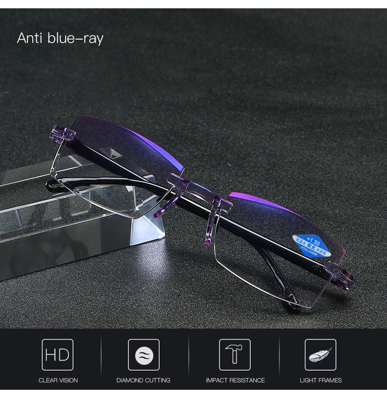 Color Glint® Blue gems high hardness Anti-wear anti blue light intelligent dual focus reading glasses