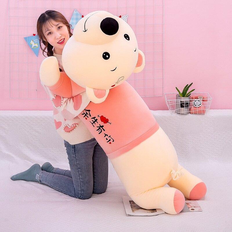 Cute Lying Teddy Bear With Stripe Clothes Plush Doll Stuffed