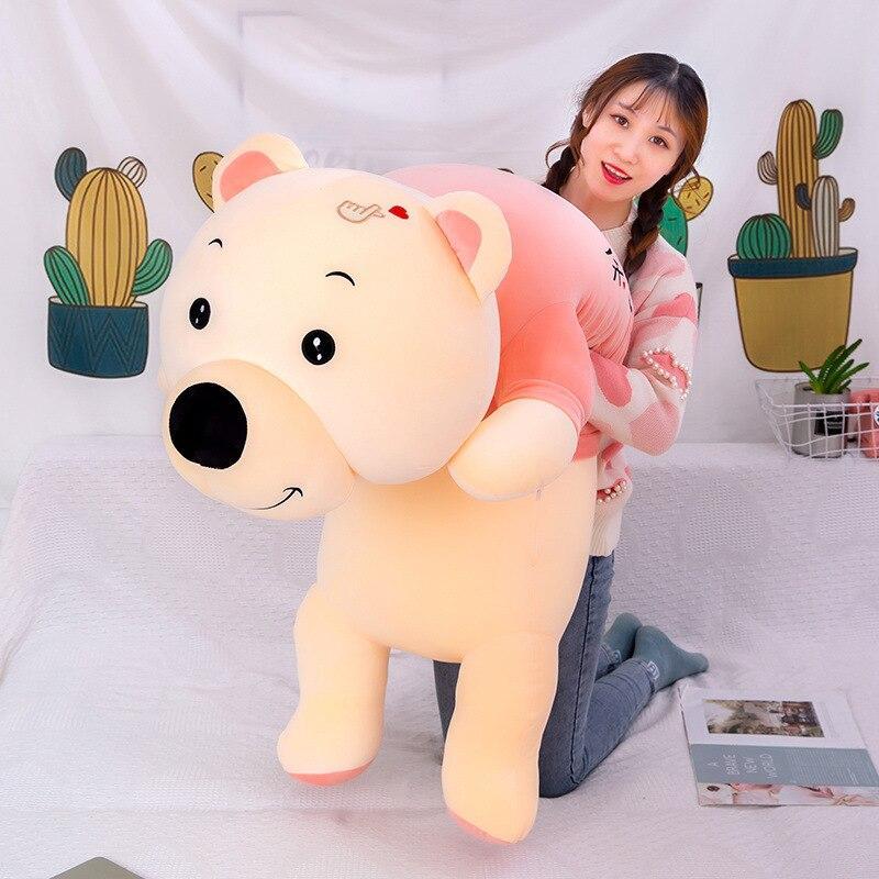 Cute Lying Teddy Bear With Stripe Clothes Plush Doll Stuffed