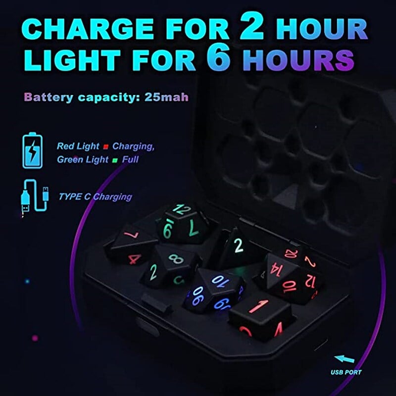 DND Dice Rechargeable with Charging Box (7 PCS)