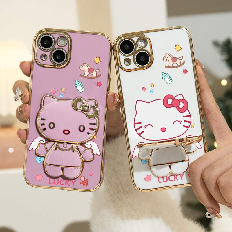 Electroplating Painted Cat Mirror Bracket Bracelet Case Cover For iPhone