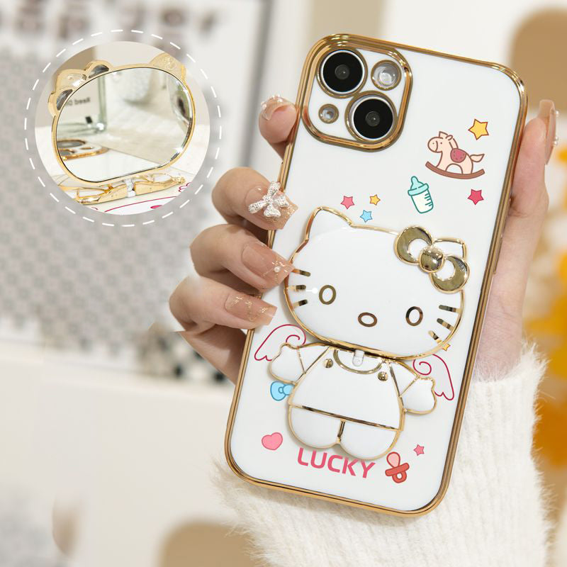 Electroplating Painted Cat Mirror Bracket Bracelet Case Cover For iPhone