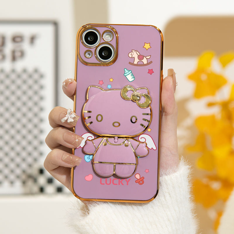 Electroplating Painted Cat Mirror Bracket Bracelet Case Cover For iPhone