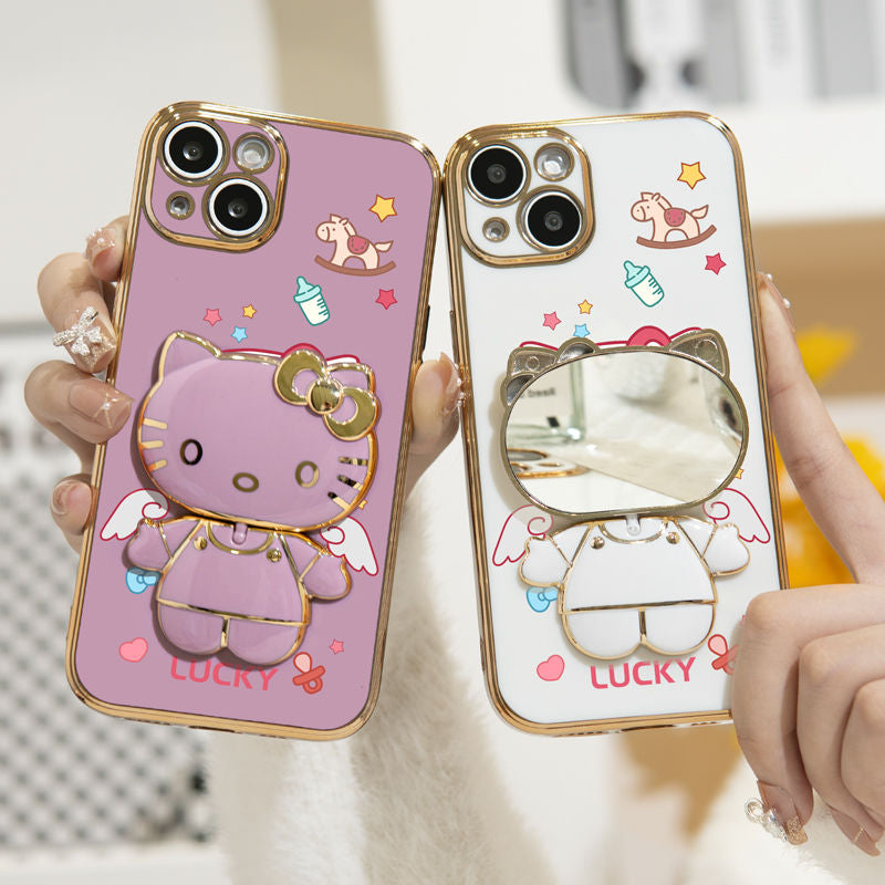 Electroplating Painted Cat Mirror Bracket Bracelet Case Cover For iPhone