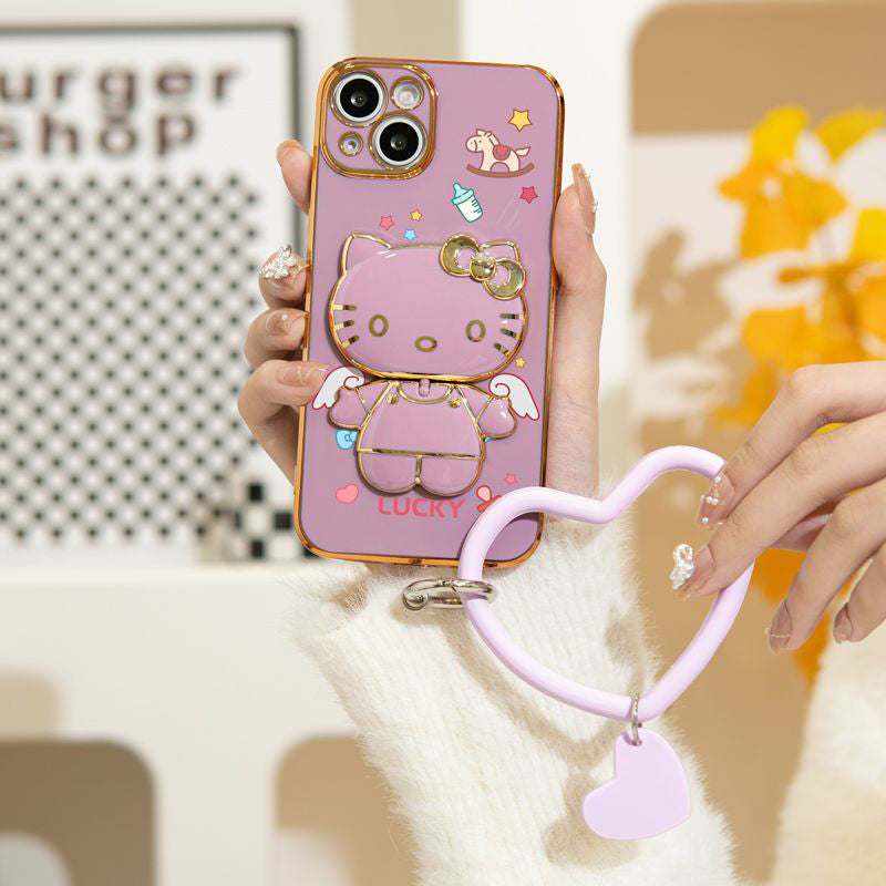 Electroplating Painted Cat Mirror Bracket Bracelet Case Cover For iPhone