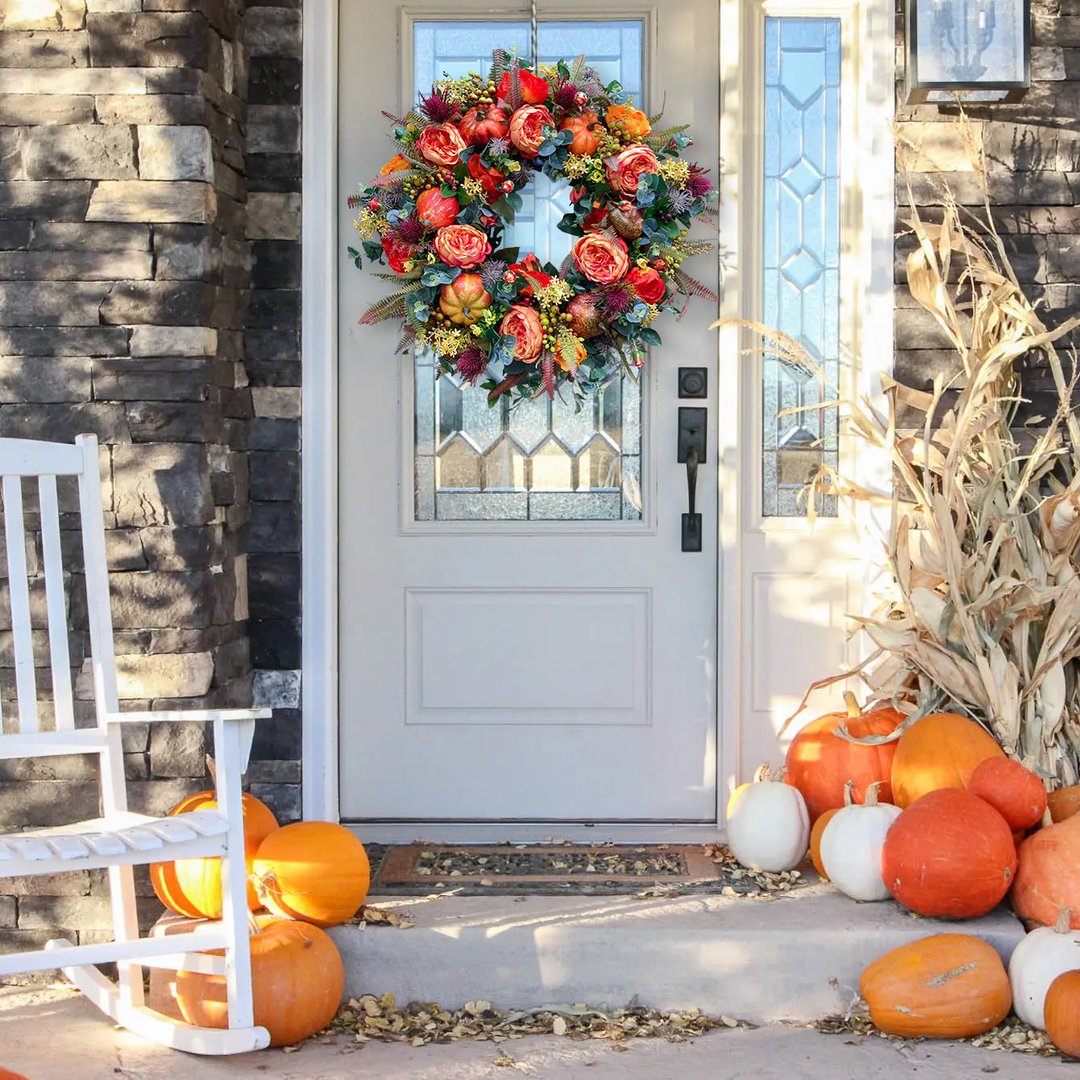 Fall Peony and Pumpkin Wreath - Year Round Wreath