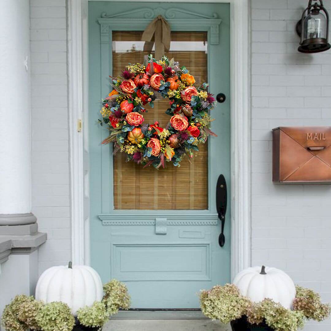 Fall Peony and Pumpkin Wreath - Year Round Wreath