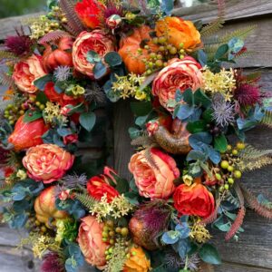 Fall Peony and Pumpkin Wreath - Year Round Wreath