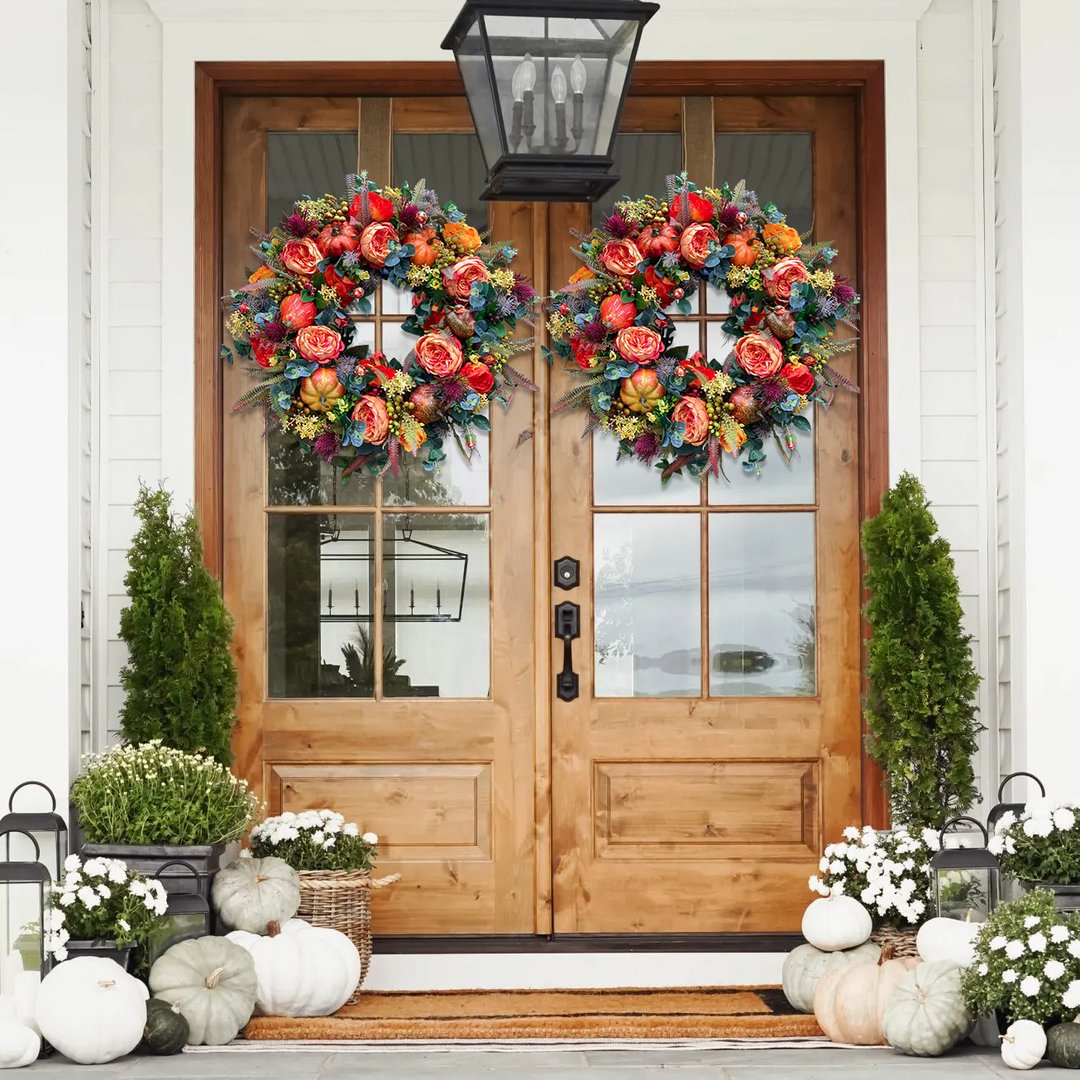 Fall Peony and Pumpkin Wreath - Year Round Wreath