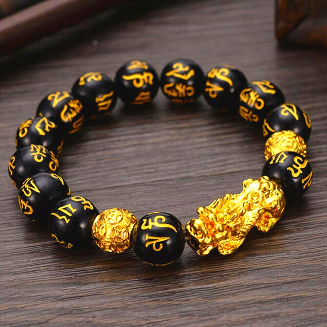 Feng Shui Black Obsidian Wealth Bracelet - Pixiu, Wealth, Buddha