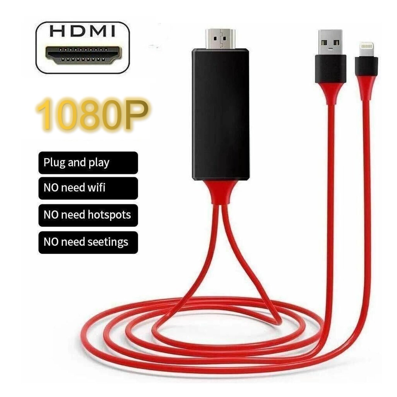 FLASH SALE - 40% OFF - 1080P No Lagging HDMI TV Cable No network required for screen casting