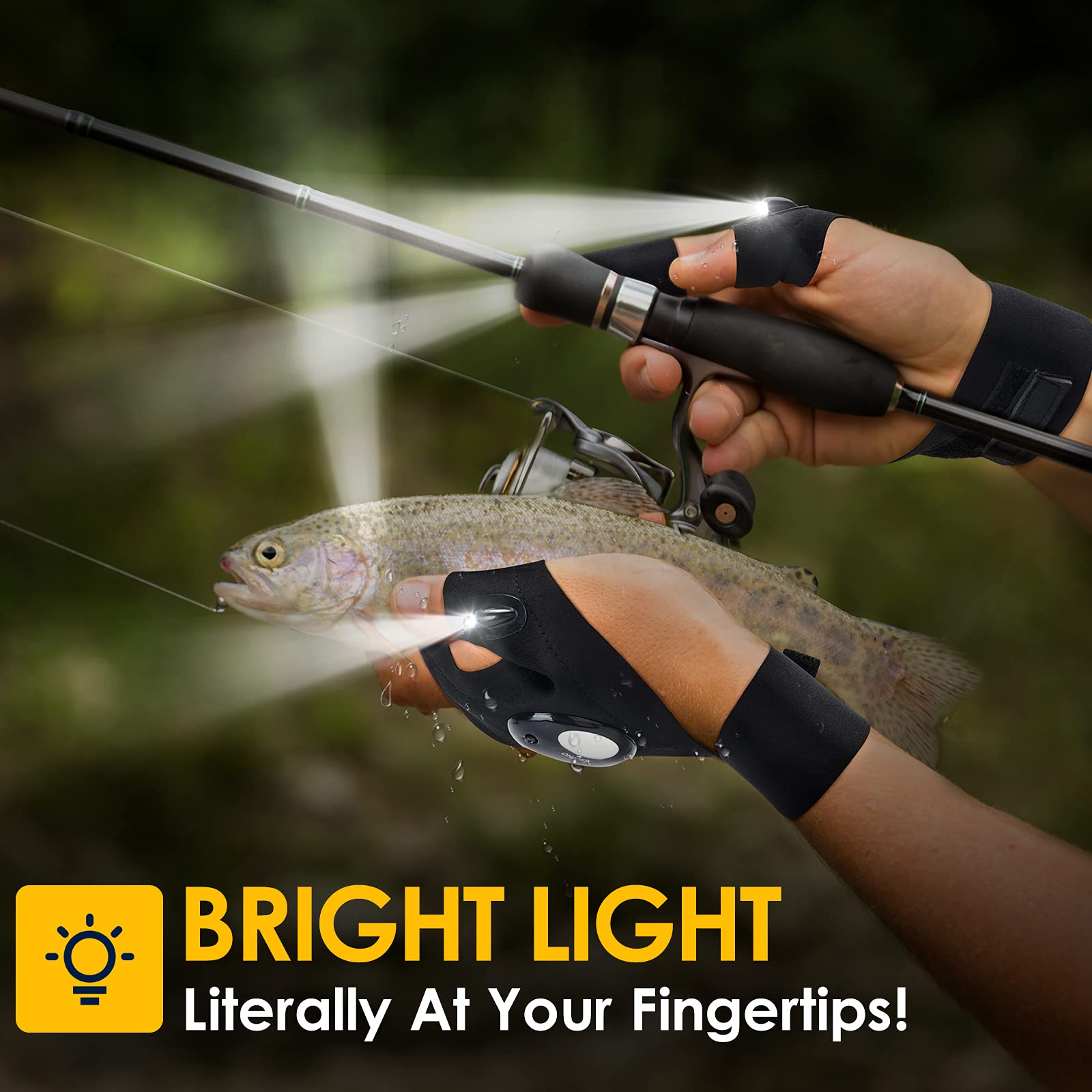 (Hot Sale) LED Flashlight Waterproof Gloves - Practical Durable Fingerless Gloves