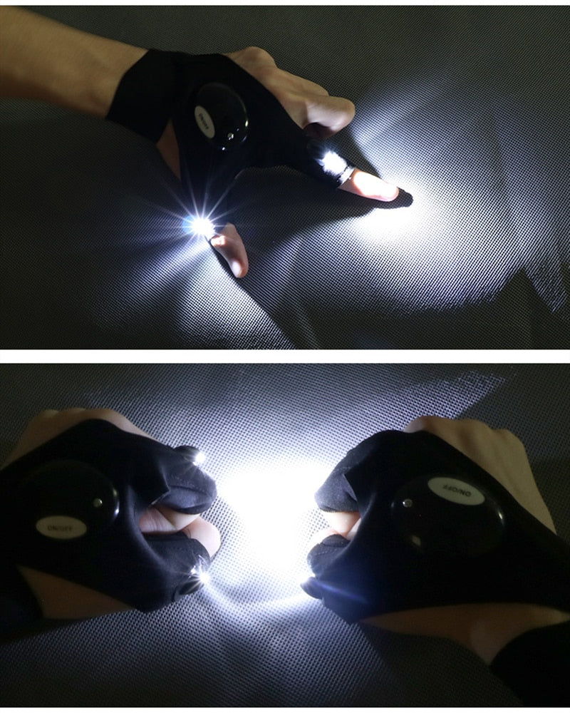 (Hot Sale) LED Flashlight Waterproof Gloves - Practical Durable Fingerless Gloves