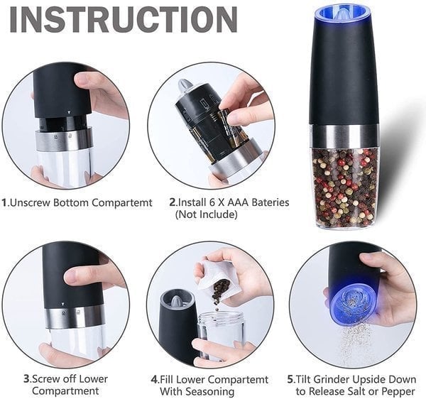 (Hot Sales) Automatic Electric Gravity Induction Salt and Pepper Grinder