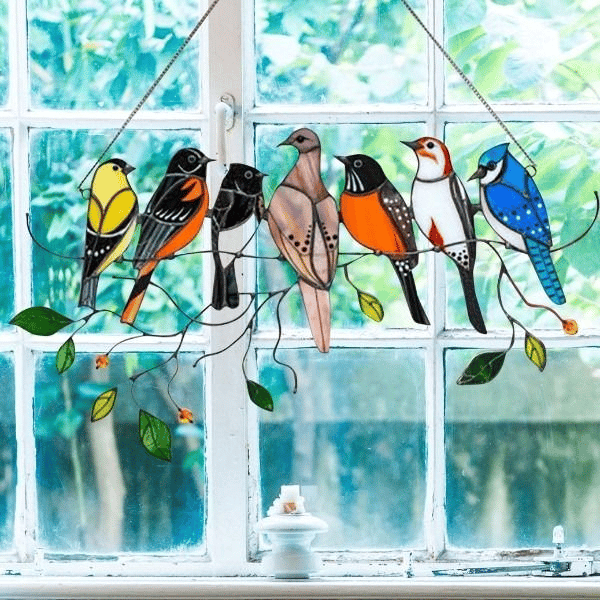 Last Day Special Sale -The Best Gift-Birds Stained Window Panel Hangings