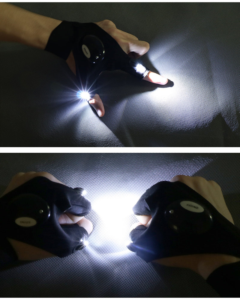 LED Flashlight Waterproof Gloves - Practical Durable Fingerless Gloves