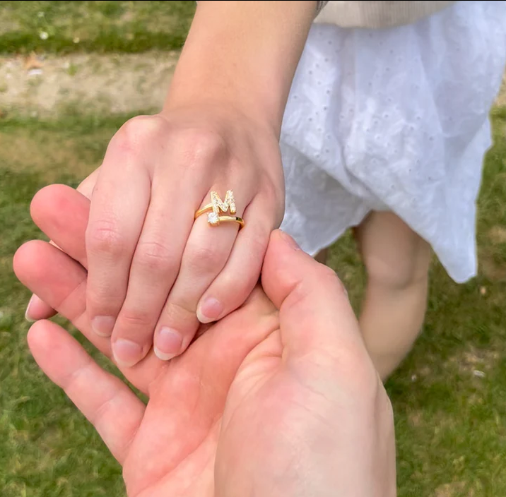 Letters Ring With Cubic Zirconia