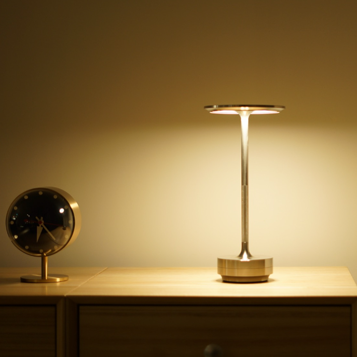 Metallic Cordless Table Lamp - Dimmable & Rechargeable Waterproof Desk Light