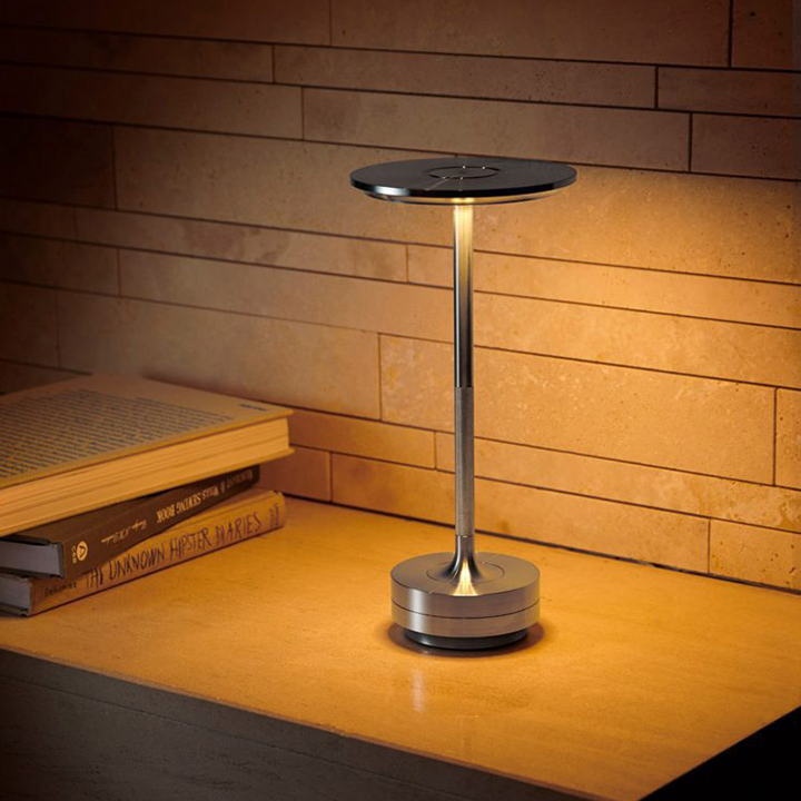 Metallic Cordless Table Lamp - Dimmable & Rechargeable Waterproof Desk Light