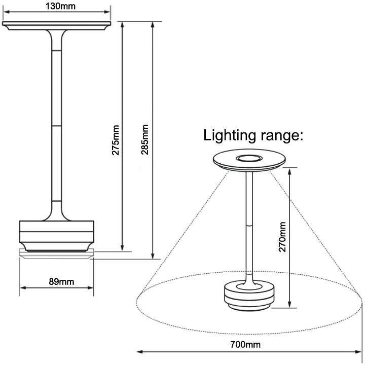 Metallic Cordless Table Lamp - Dimmable & Rechargeable Waterproof Desk Light