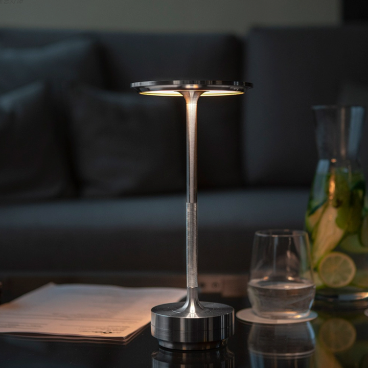 Metallic Cordless Table Lamp - Dimmable & Rechargeable Waterproof Desk Light