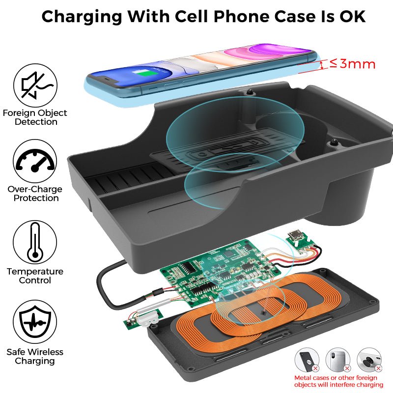 Model S/Model X  2016-2019 Mobile Wireless Charger Center Console Storage Box with Cup Holder