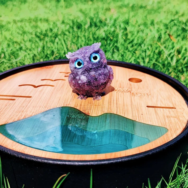 NATURAL CRYSTAL GEMSTONE OWL